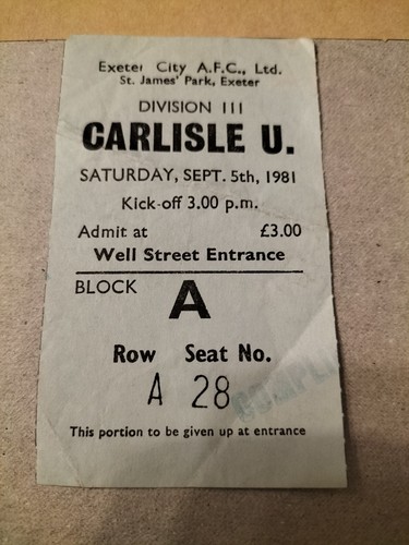 Vintage match ticket exeter - vintage,