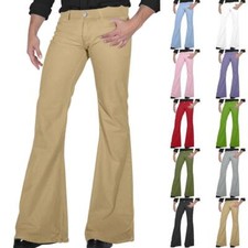 👖Punk Retro Men Bell Bottom Stretch Slim Flared Twill Pants 60s 70s Trousers UK