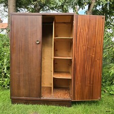 Antique Small Teak Wardrobe Tallboy Linen Cupboard. Vintage, Mid Century. 