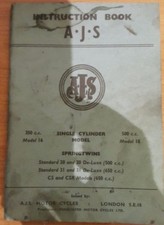 A.J.S. INSTRUCTION BOOK SINGLE CYLINDER MODEL16/18 SPRINGTWINS P/B Circa. 1959