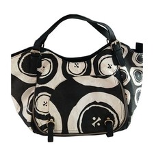 Desigual black white print shoulder bag pockets two handle adjustable