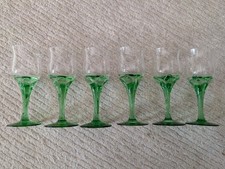 Set Of 5 Green Stemmed Wine Glasses