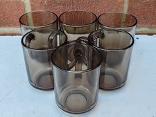 6 Glass Mugs, Smoke-grey, Coffee, Tea Or Cold Beverages, VGC