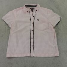 Fred Perry Amy Winehouse Top Womens 42 EU 10 US Pink White Gingham Button Up