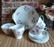 Rare 1950 SHELLEY Tea Service for 2, White and green with pink roses