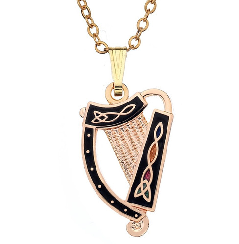 Irish harp necklace black - harp,