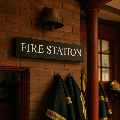 Fire station sign wooden signs - wooden,