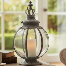 Antique Silver Globe Pumpkin Lantern Vintage Style Glass Tealight Candle Holder