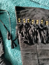 ladies knee high fringe suede