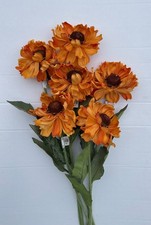Pack 6 Stems Orange Large Coronatium Daisy Blooms Artificial Silk Flowers