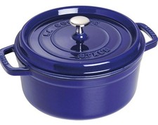 STAUB 5.2 L Cast Iron Round Casserole Dish with Lid Blue Enamel