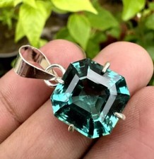 Certified 30.00 Ct Natural Paraiba Tourmaline 925 Silver Pendant Asscher Gem