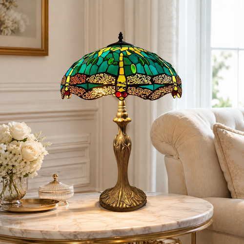 Green dragonfly tiffany style - tiffany,