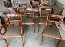 Set of 6 Antique Solid MahoganyGreen Fabric Chairs In Oak