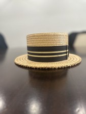 Vintage Straw Boater Hat with