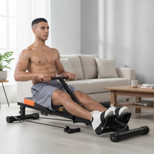 Compact rowing machine for - rowing,