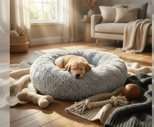 Fluffy donut dog bed - fluffy, calming