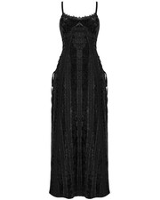 Punk Rave Daily Life Womens Long Gothic Crushed Velvet Applique Maxi Dress Black