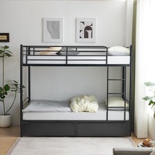 3FT Metal Single Bunk Beds Siblings Twins Bedroom Furniture Black w/Two Drawers