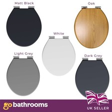 Universal Toilet Seat Soft Close Replacement Wooden Seat Black White Grey Oak