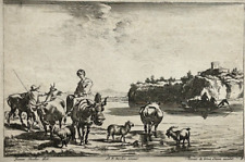 Peasants Animals ENGRAVING Berchem VISSCHER Berghem REINIER JOSUA OTTENS XVIII°