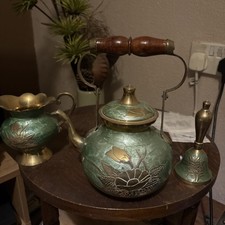 Vintage Brass Enamel Tea Pot