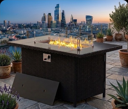 Rattan garden firepit - garden, table