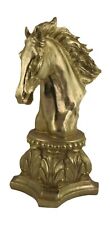 41CM HORSE HEAD BUST RESIN ANTIQUE GOLD FINISH BASE PLINTH ORNAMENT SCULPTURE