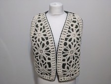 Zara Khaki Raised Embroidered Quilted Waistcoat Jacket Size L Boho Bloggers Fave