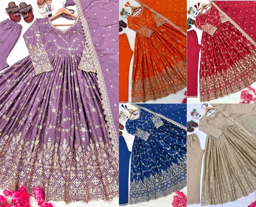 Mirror work golden anarkali - work,