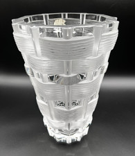 Lalique (France) "OSIER" (Basket Weave) Clear/Frosted Crystal 9" Vase #1227700