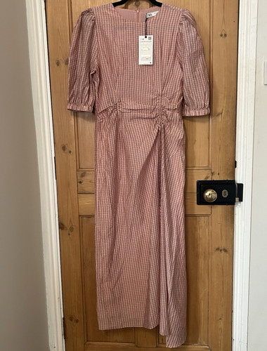 Zara pink check midi - , dress