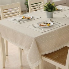 Wipe Clean Tablecloth Cover Linen Cotton Table Cloth with Lace Dining Oilcloth