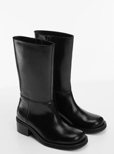 Mango Black Leather Calf Boots