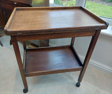 Vintage oak Teecar metamorphic folding tea trolley, games table, green felt top
