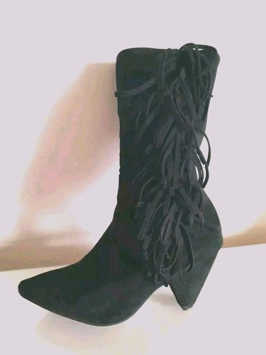 Ladies black fringe faux - black,
