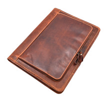 Leather Folio Case Brown Meeting Conference Portfolio A4 Document Underarm Bag