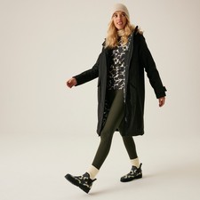 Regatta x Orla Kiely Longline Oversized Black Winter Waterproof Coat Size 20
