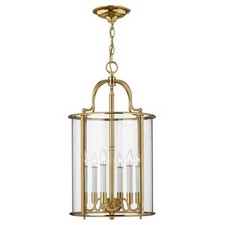 Polished Brass Extra Large Chain Hanging Glass Chandelier Cage - 6 Candle Lights