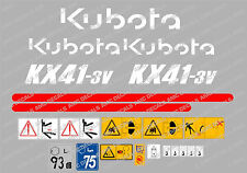 KUBOTA KX41-3V MINI DIGGER COMPLETE DECAL SET WITH SAFETY WARNING SIGNS