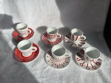 Bodum Switzerland "Paula" Red White Espresso Cups Saucers 6 Place Settings