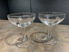 Pair Of Babycham Stem Glasses with Fawn Logo and White Text