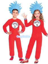 X-Q3-5 Kids Cat In The Hat Thing 1 Thing 2 Girls Boys Dr Seuss Book Week Costume