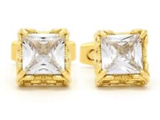 Square white gemstone cufflinks 18CT yellow gold plating over stainless steel