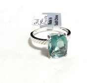 TGGC Silver 925 Tuscon Teal Green Fluorite Oblong RING - UK Size Q/R