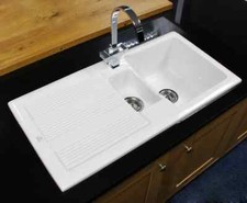 Ceramic 1.5 Bowl Kitchen Sink with Waste by Rak White 20 Year Guarantee