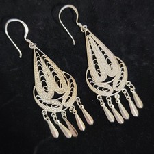 Vintage Sterling Silver Earrings Filigree Dangle Rain Drop Earrings