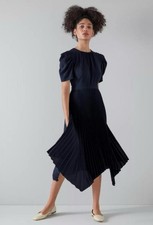 LK Bennett Navy Long Pleated Dress Size 14