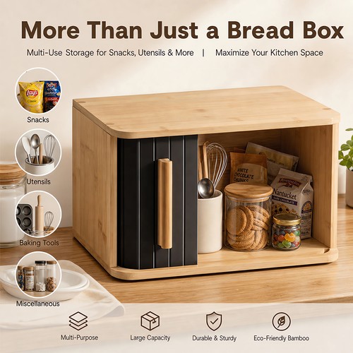 Bamboo bread box - bamboo, natural