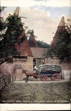 Hop Picking Oast Houses & Hops Being Taken in for Drying Postcard (F458)